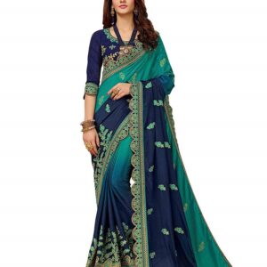 Blue Chiffon Embroidered Saree