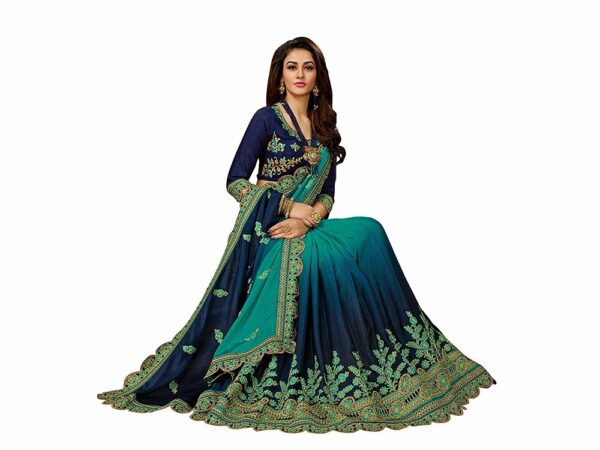 Blue Chiffon Embroidered Saree 4