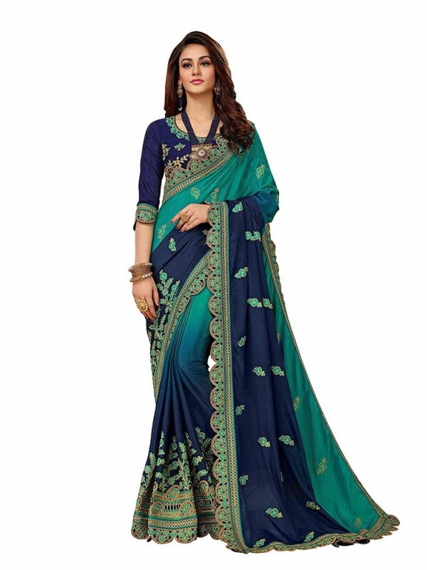 Blue Chiffon Embroidered Saree