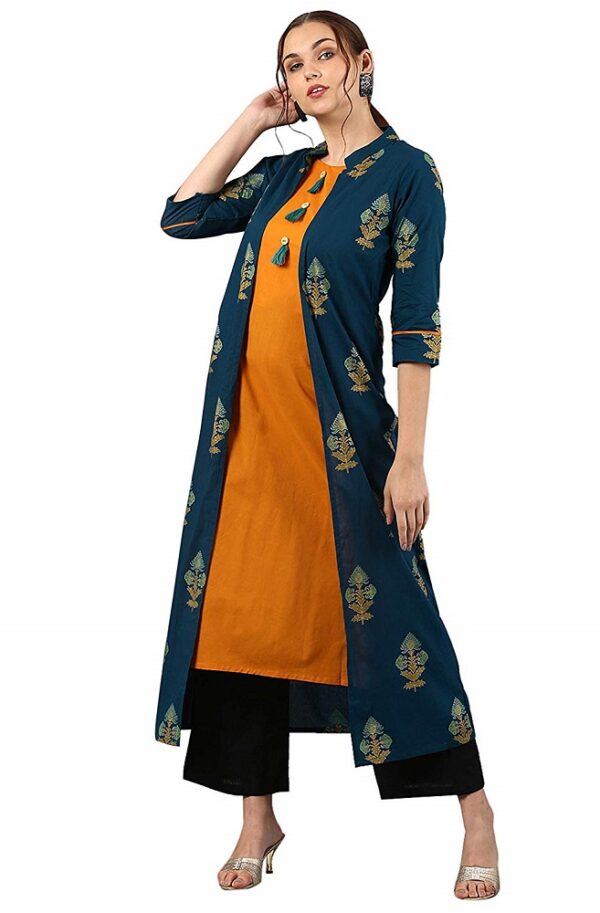 Cotton Indo Western Floral Print Tassel Kurta 1