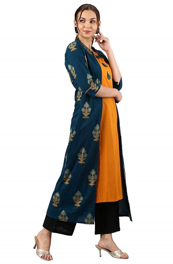 Cotton Indo Western Floral Print Tassel Kurta 3