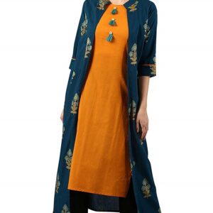 Cotton Indo Western Floral Print Tassel Kurta