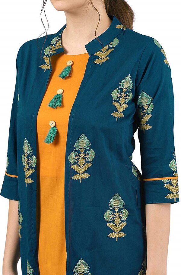 Cotton Indo Western Floral Print Tassel Kurta 5