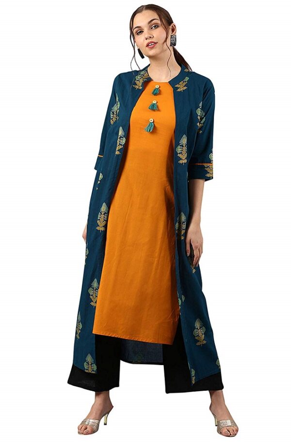 Cotton Indo Western Floral Print Tassel Kurta