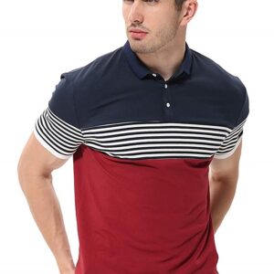 Cotton Red Half Sleeve Striped Polo T Shirt 1