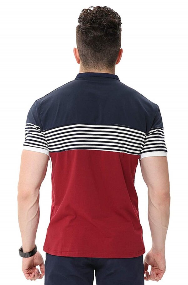 Cotton Red Half Sleeve Striped Polo T Shirt 3