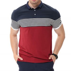 Cotton Red Half Sleeve Striped Polo T Shirt