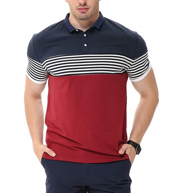 Cotton Red Half Sleeve Striped Polo T Shirt