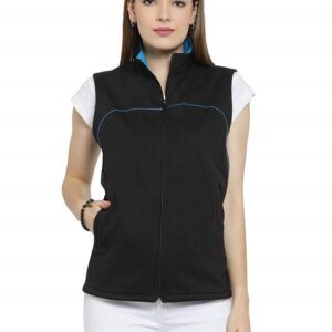 Cotton Sleeveless Black Jacket