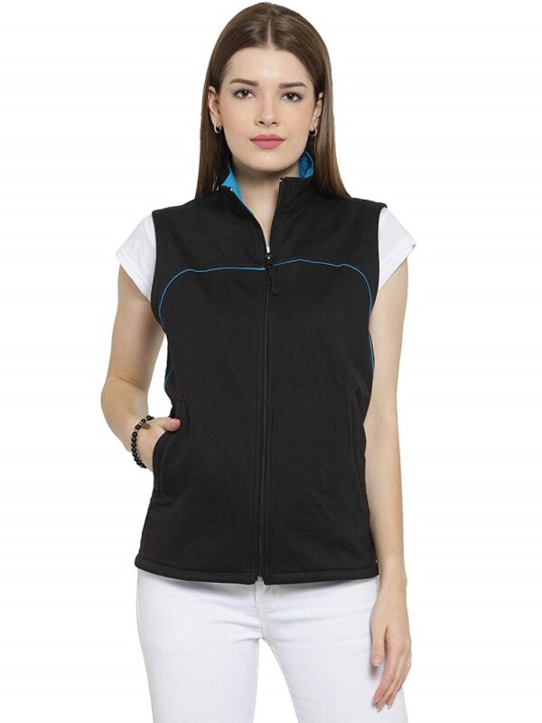 Cotton Sleeveless Black Jacket