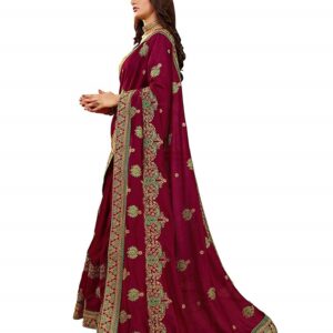 Magenta Silk Cotton Blends Embroidered Saree 1
