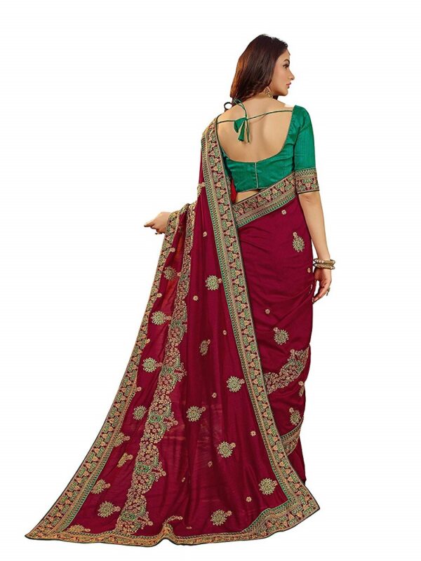 Magenta Silk Cotton Blends Embroidered Saree 2