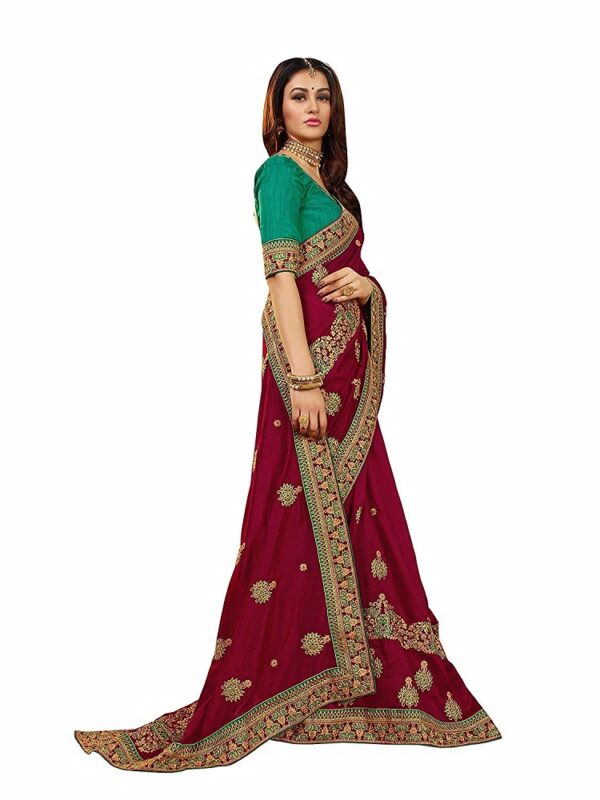 Magenta Silk Cotton Blends Embroidered Saree 3