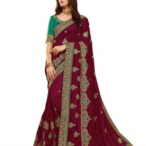 Magenta Silk Cotton Blends Embroidered Saree