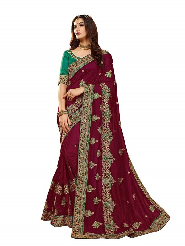 Magenta Silk Cotton Blends Embroidered Saree