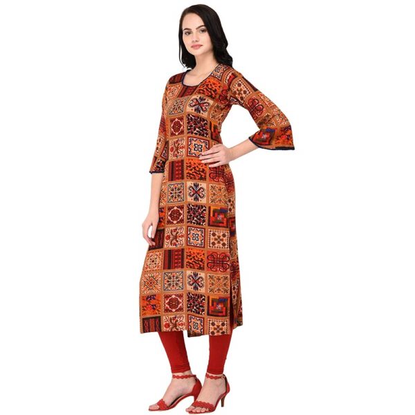 Rayon Printed Multicolored Straight Kurta For Women - Vgang - Image 4