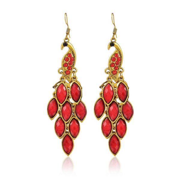 Red-Gold Peacock Earring
