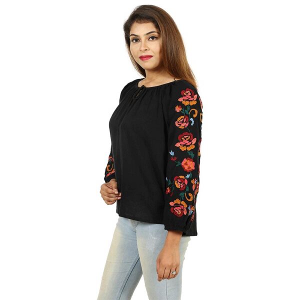 Cotton Embroidered Knot Front Black Top 2
