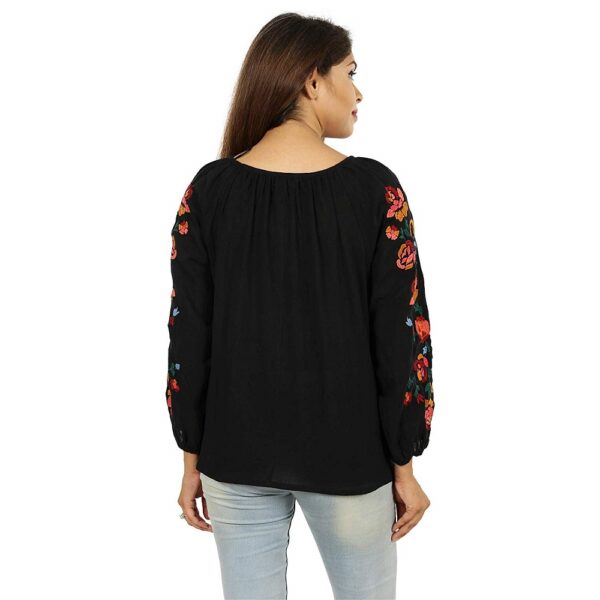 Cotton Embroidered Knot Front Black Top 3