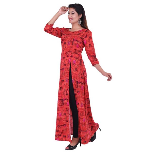 Dark Red Flower Printed Kurti 2