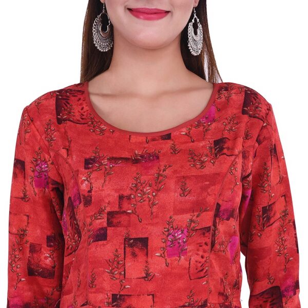 Dark Red Flower Printed Kurti 3