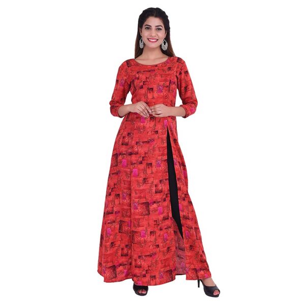 Dark Red Flower Printed Kurti