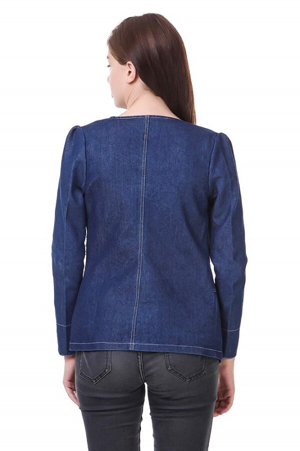 Stylish & Trendy Single Breasted Coat Dark Blue Denim Full Sleeves Long Jackets for Women and Girls with Button Closure, Designed for Comfort and Style – Bluebell Cloud - Image 2