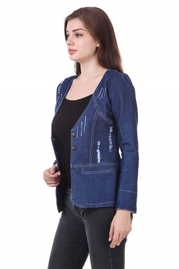 Stylish & Trendy Single Breasted Coat Dark Blue Denim Full Sleeves Long Jackets for Women and Girls with Button Closure, Designed for Comfort and Style – Bluebell Cloud - Image 3