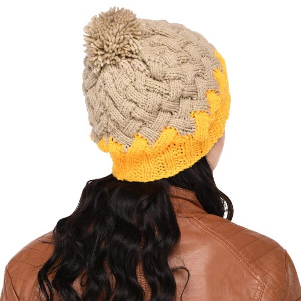 Hand Knitted Woolen Chevron Pattern Pom Pom Cap 1