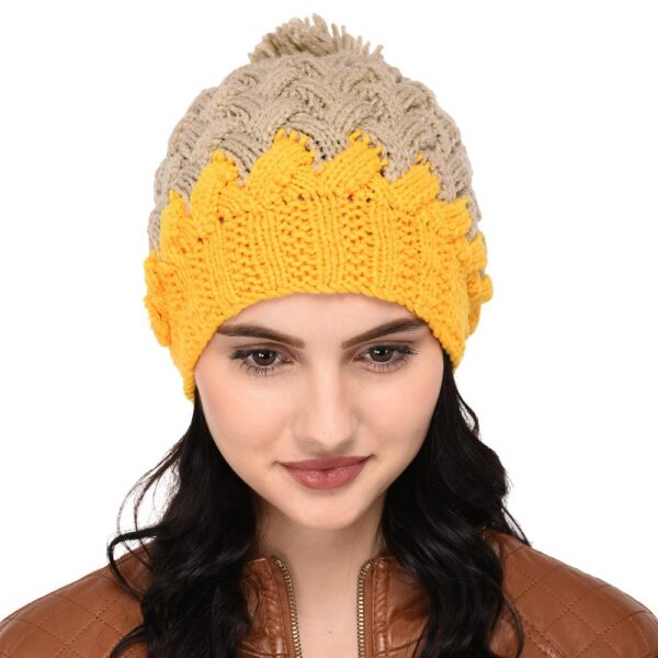 Hand Knitted Woolen Chevron Pattern Pom Pom Cap 3