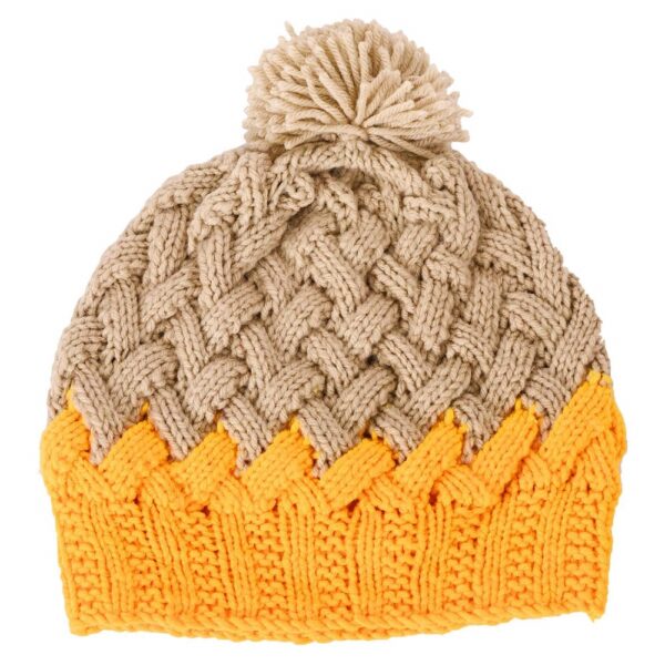 Hand Knitted Woolen Chevron Pattern Pom Pom Cap 4