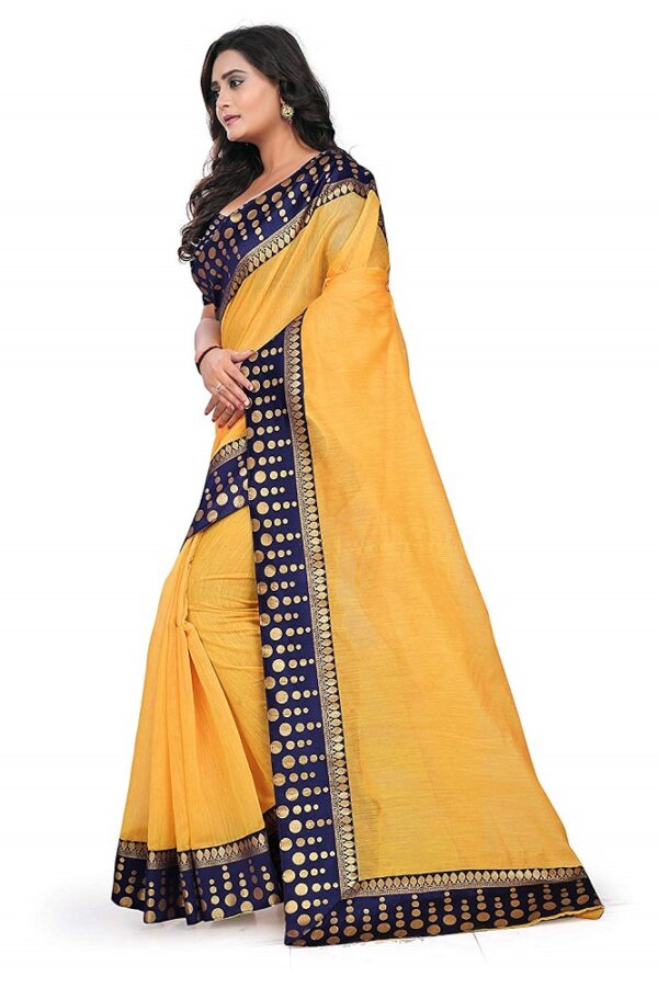 Jacquard Border Polka Dots Chanderi Gold Saree 1