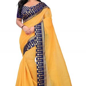 Jacquard Border Polka Dots Chanderi Gold Saree