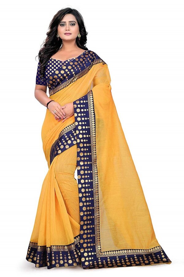 Jacquard Border Polka Dots Chanderi Gold Saree