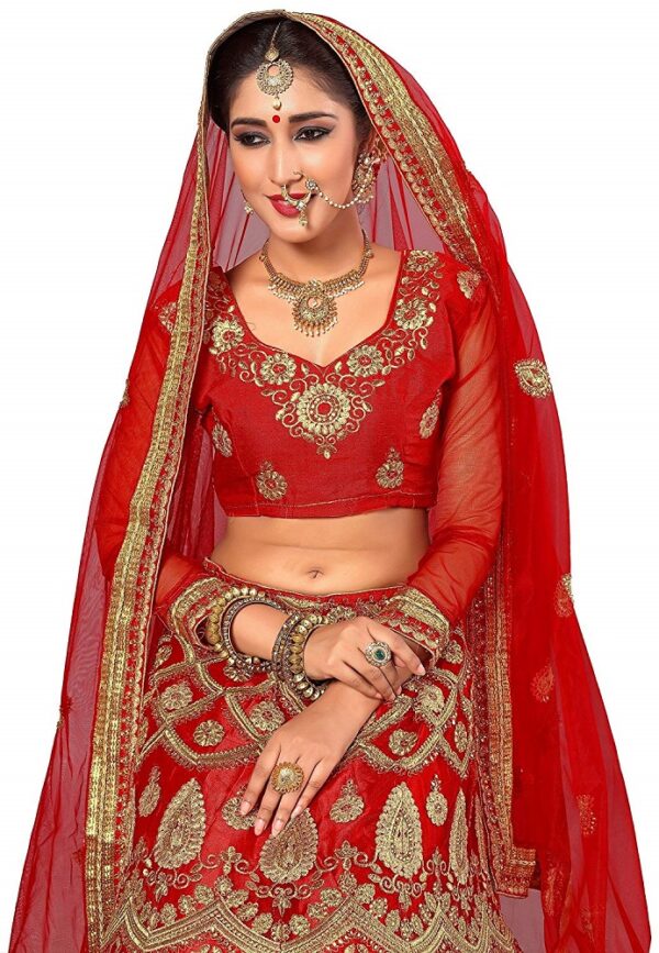 Embroidered Semi Stitched Lehenga, Choli and Dupatta Set For Women (LG01.Red) - Panash Trends - Image 3