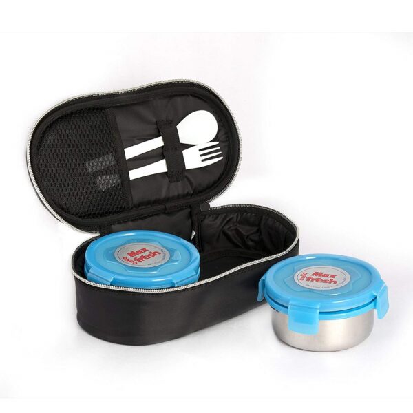 Max Blue Fresh Click Steel Lunch Box Set (300ml, Set of 2) - Cello - Image 3