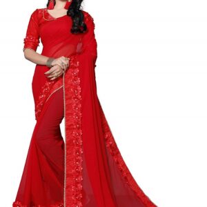 Plain Ribbon Border Gotta Patti Fancy Designer Georgette Saree