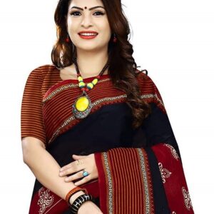 Pure Cotton Black & Red Kalamkari Print Saree 1