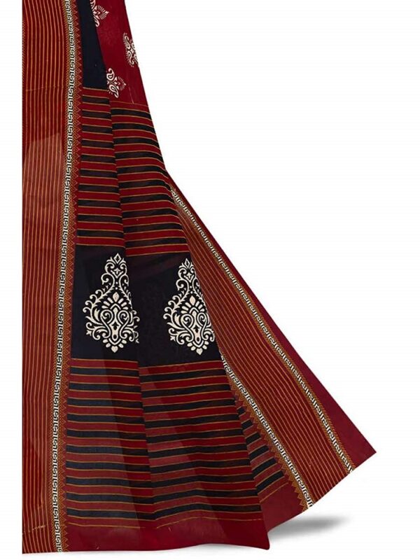 Pure Cotton Black & Red Kalamkari Print Saree 2