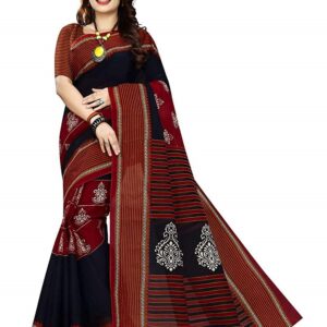 Pure Cotton Black & Red Kalamkari Print Saree