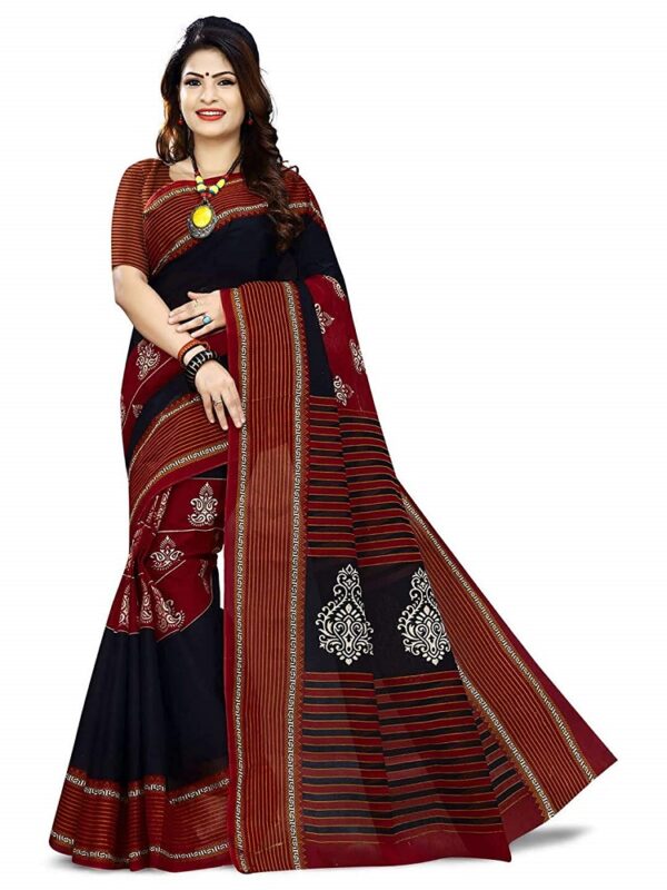 Pure Cotton Black & Red Kalamkari Print Saree