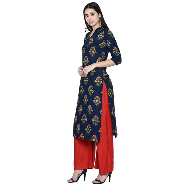 Royal Blue Printed Straight Rayon Kurti 2