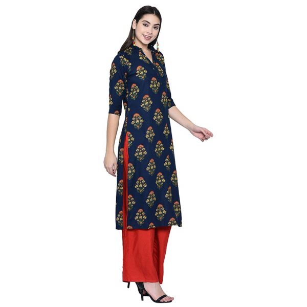 Royal Blue Printed Straight Rayon Kurti 3