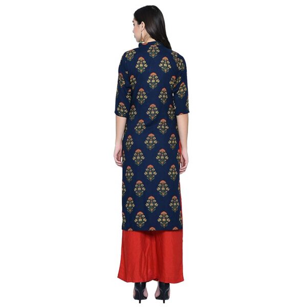 Royal Blue Printed Straight Rayon Kurti 4