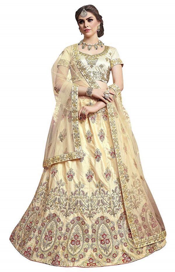 Silk Embroidered Beige Color Lehenga Choli