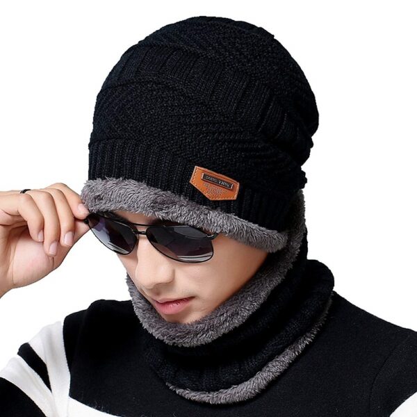 Unisex Acrylic Woolen Beanie Handcuffs Black Medium Cap 1