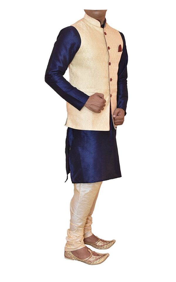 Banarasi Dupioni Silk Kurta Churidar with Waistcoat 1