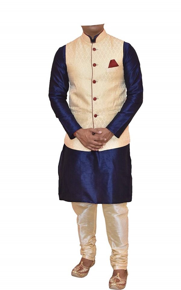 Banarasi Dupioni Silk Kurta Churidar with Waistcoat