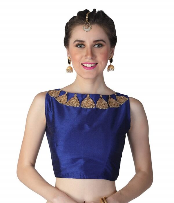 Buy Silk Poly Raw Jhumka Bead Embroidered Readymade Saree Blouse For ...