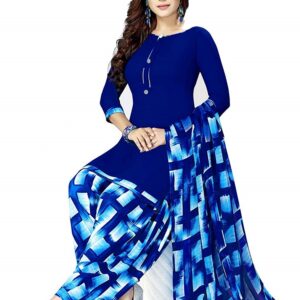 Blue Geometric Print Unstitched Dress Material